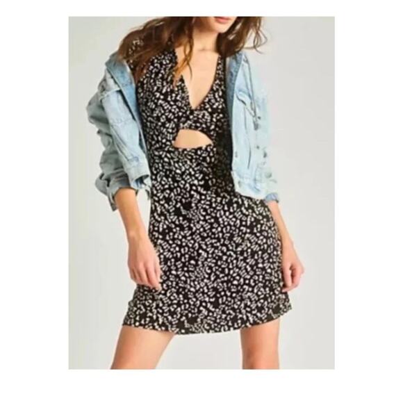 NWT Free People Marsaille Mini Wrap Dress size L Black Animal Print Cut Out - Picture 1 of 13